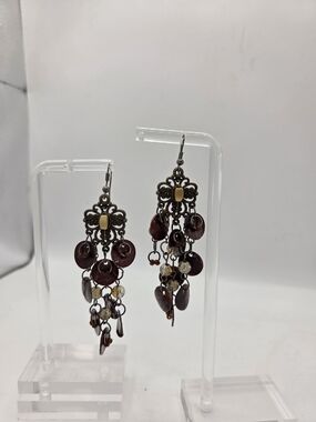 Joon Tiered Hammered Metal Discs Purple Gray Beads Filigree Dangle Earrings